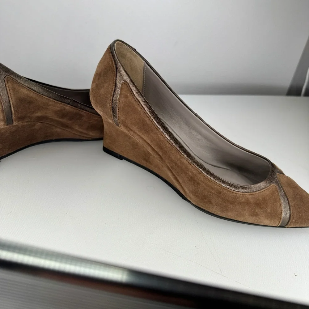 Aquatalia Marvin‎ K Pumps Women 6.5 Brown Suede Leather Pointed Toe Wedge Shoes